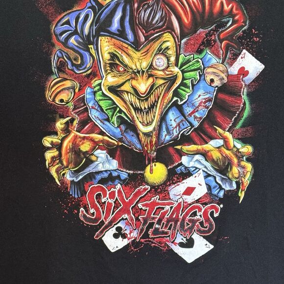 Six Flags Fright Fest TShirt Mens Size XL Black Scary Creepy Clowns Horror - Picture 3 of 4